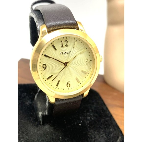 Timex Women's Watch TW2V36000 Quartz Gold Black Leather Band 32mm - Picture 12 of 13